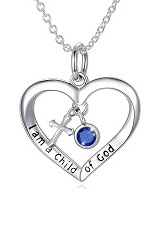 teensy silver engraved cross baby September birthstone necklace